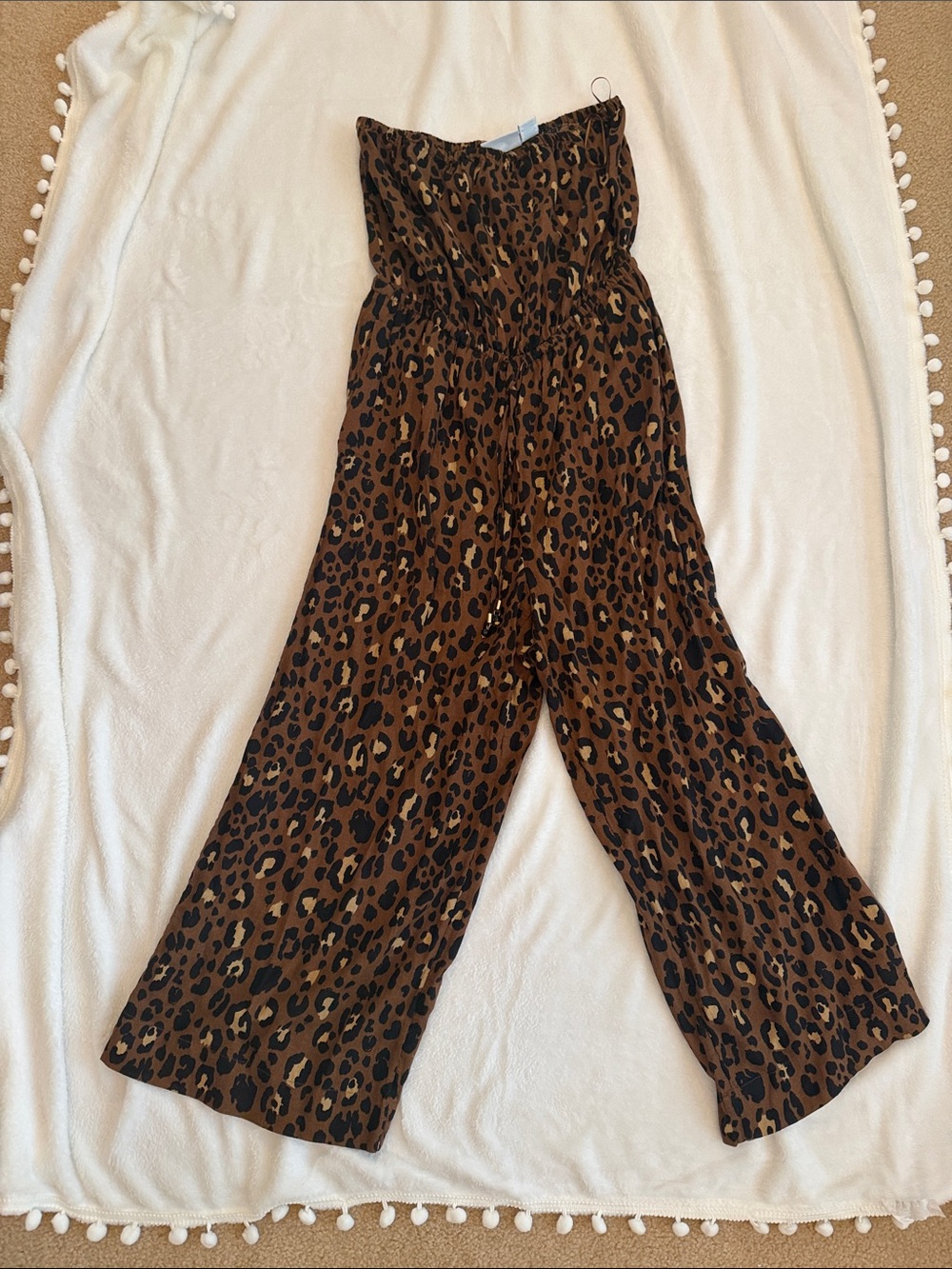 Cynthia Rowley Strapless Leopard-Print Wide-Leg Jumpsuit - Brown & Black